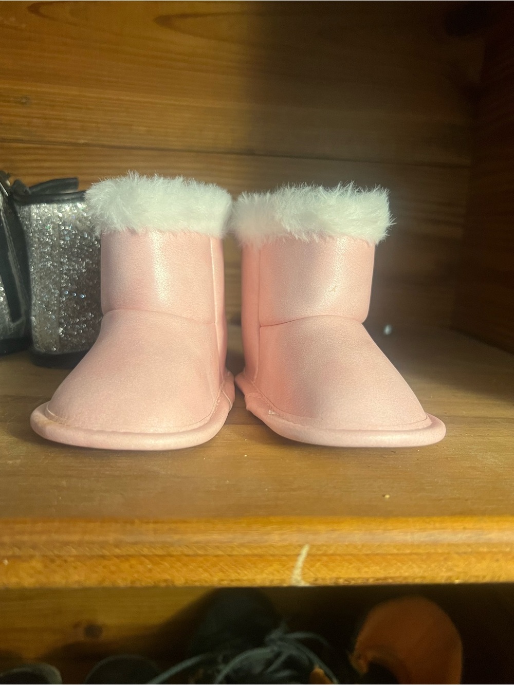 Pink Faux-Fur Trim Baby Boots